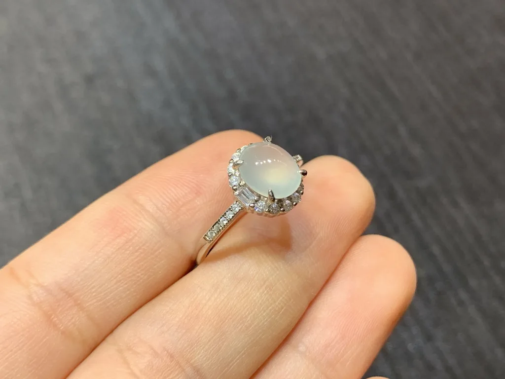 High-Icy Glowing Natural Jadeite Cabochon Ring — S925 Silver · No. 9089 (photo 4)