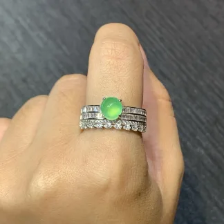 High-Icy Glowing Green Natural Jadeite Cabochon Ring — S925 Silver · No. 8AF4 (photo 5)