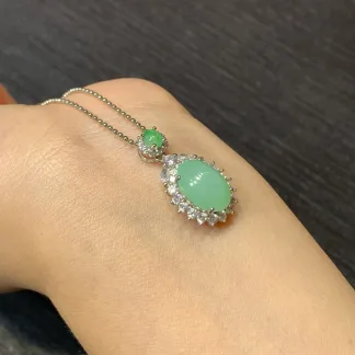 Icy Soft Green Natural Jadeite Cabochon Pendant — S925 Silver · No. 06F6 (photo 4)