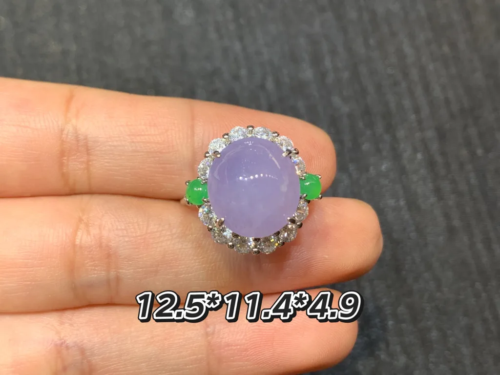 Lavender Natural Jadeite Cabochon Ring — S925 Silver · No. 54D3 (photo 1)