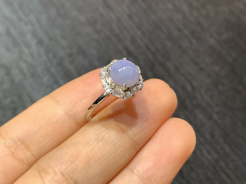 Lavender Natural Jadeite Cabochon Ring — S925 Silver · No. ECFB (photo 4)