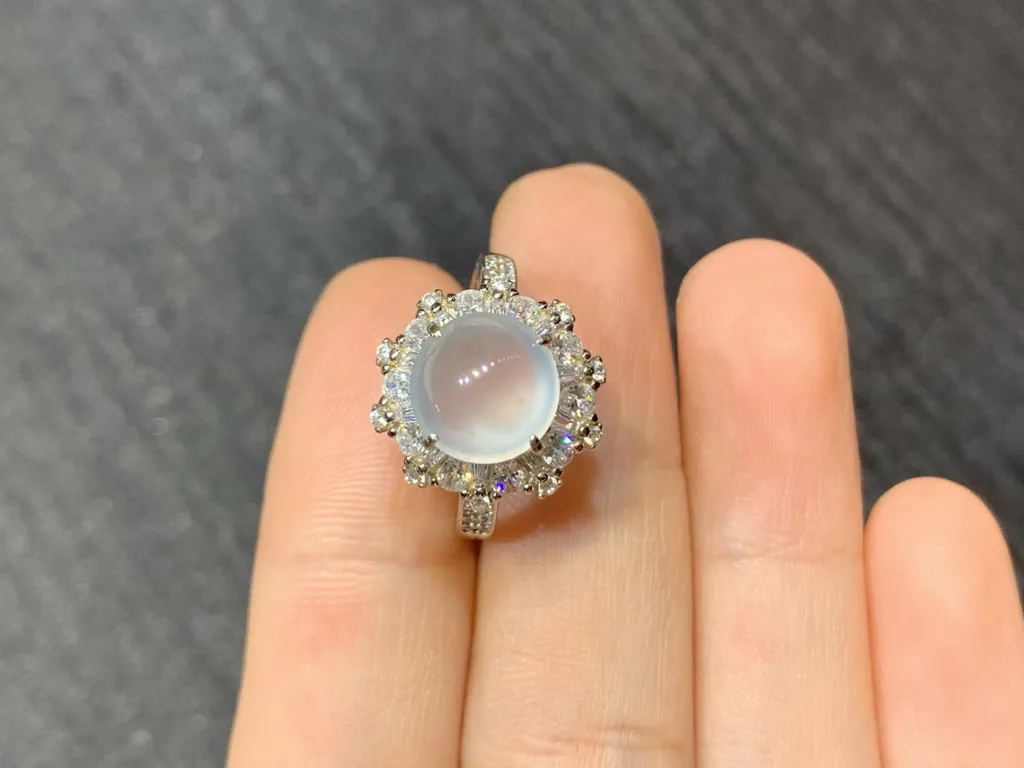 High-Icy Glowing Layered Cabochon Natural Jadeite Cabochon Ring — S925 Silver · No. 5C7D (photo 3)