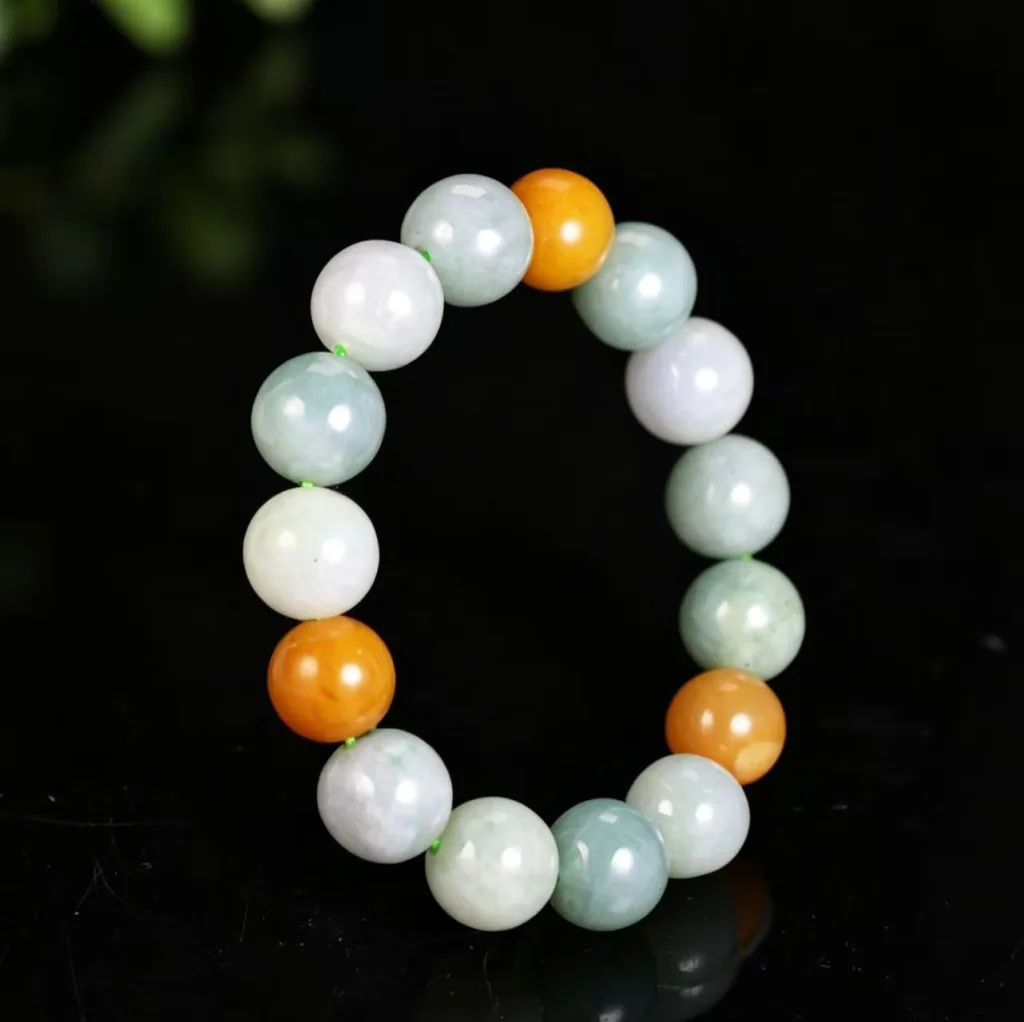 Grade A Natural Jadeite Three Color Bead Bracelet 13 mm · No. 3D7E