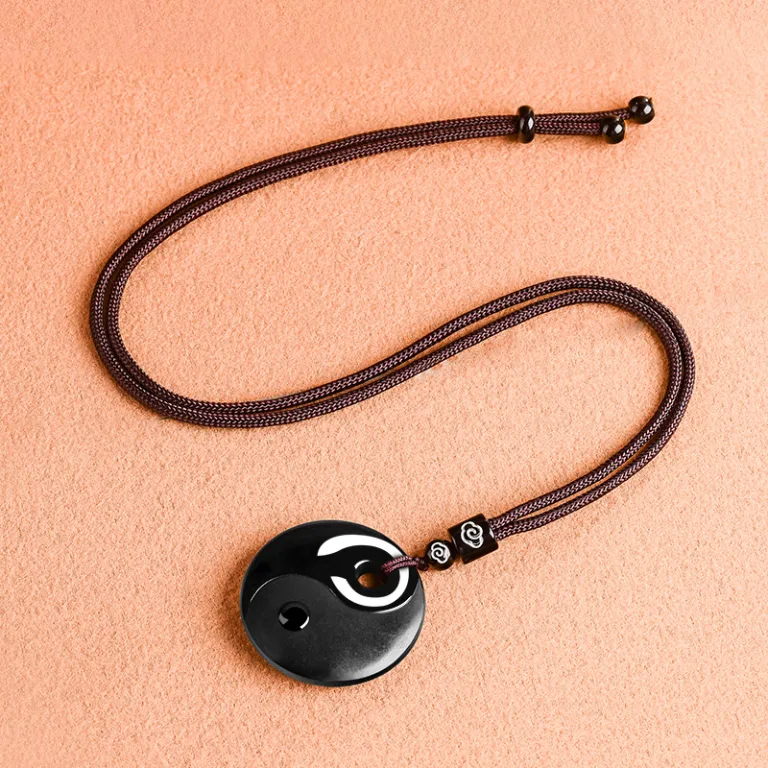 Grade A Black Yin Yang Natural Jadeite Pendant on Braided Cord · No. 58D2