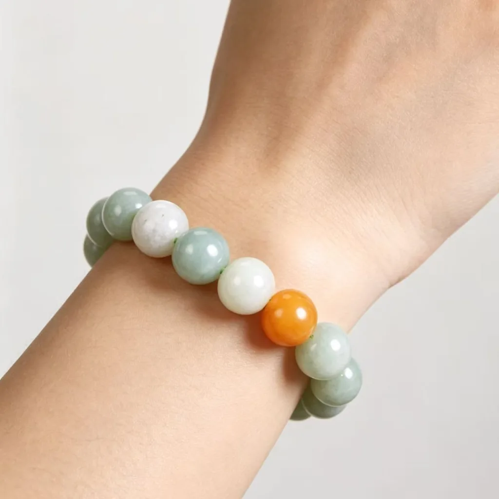 Grade A Natural Jadeite Three Color Bead Bracelet 13 mm · No. 3D7E