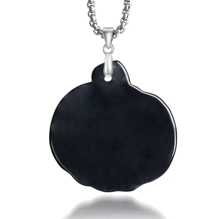 Grade A Black Halloween Pumpkin Natural Jadeite Pendant with Steel Chain · No. DAA9