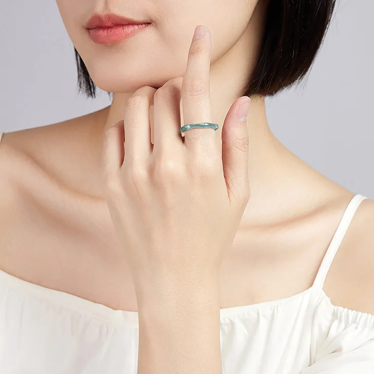 Grade A Blue Water Bamboo Natural Jadeite Band Ring · No. 6301