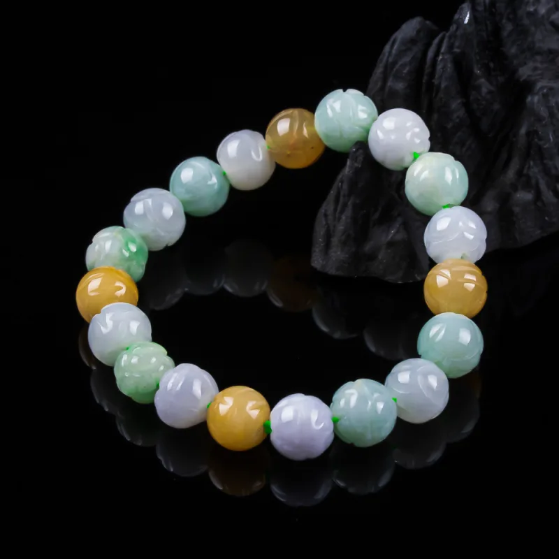 Grade A Natural Jadeite Lotus Bead Bracelet Multicolor · No. EA62