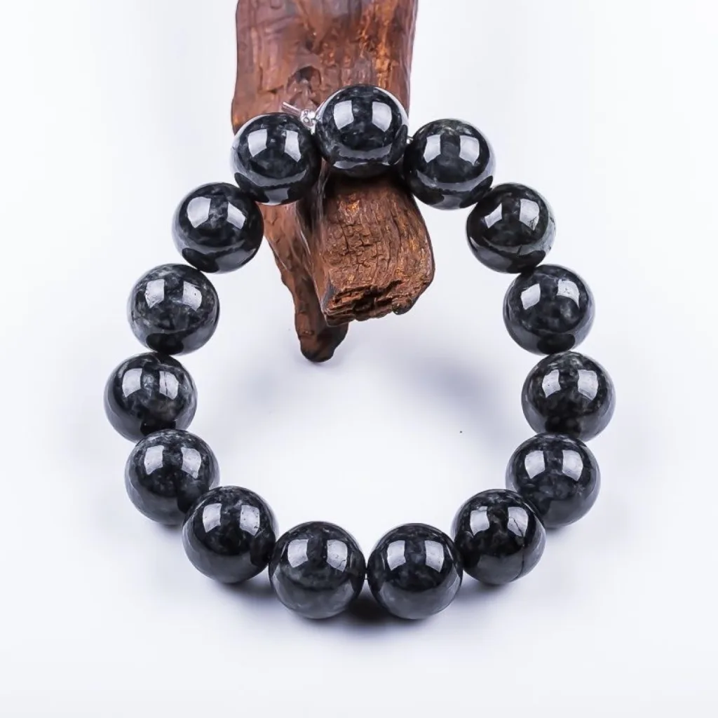 Grade A Wuji Black Natural Jadeite Bead Bracelet · No. B088BF