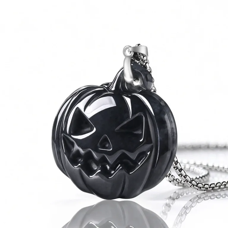 Grade A Black Halloween Pumpkin Natural Jadeite Pendant with Steel Chain · No. DAA9