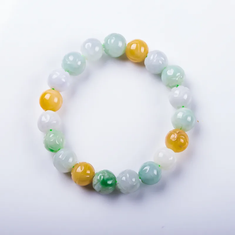Grade A Natural Jadeite Lotus Bead Bracelet Multicolor · No. EA62