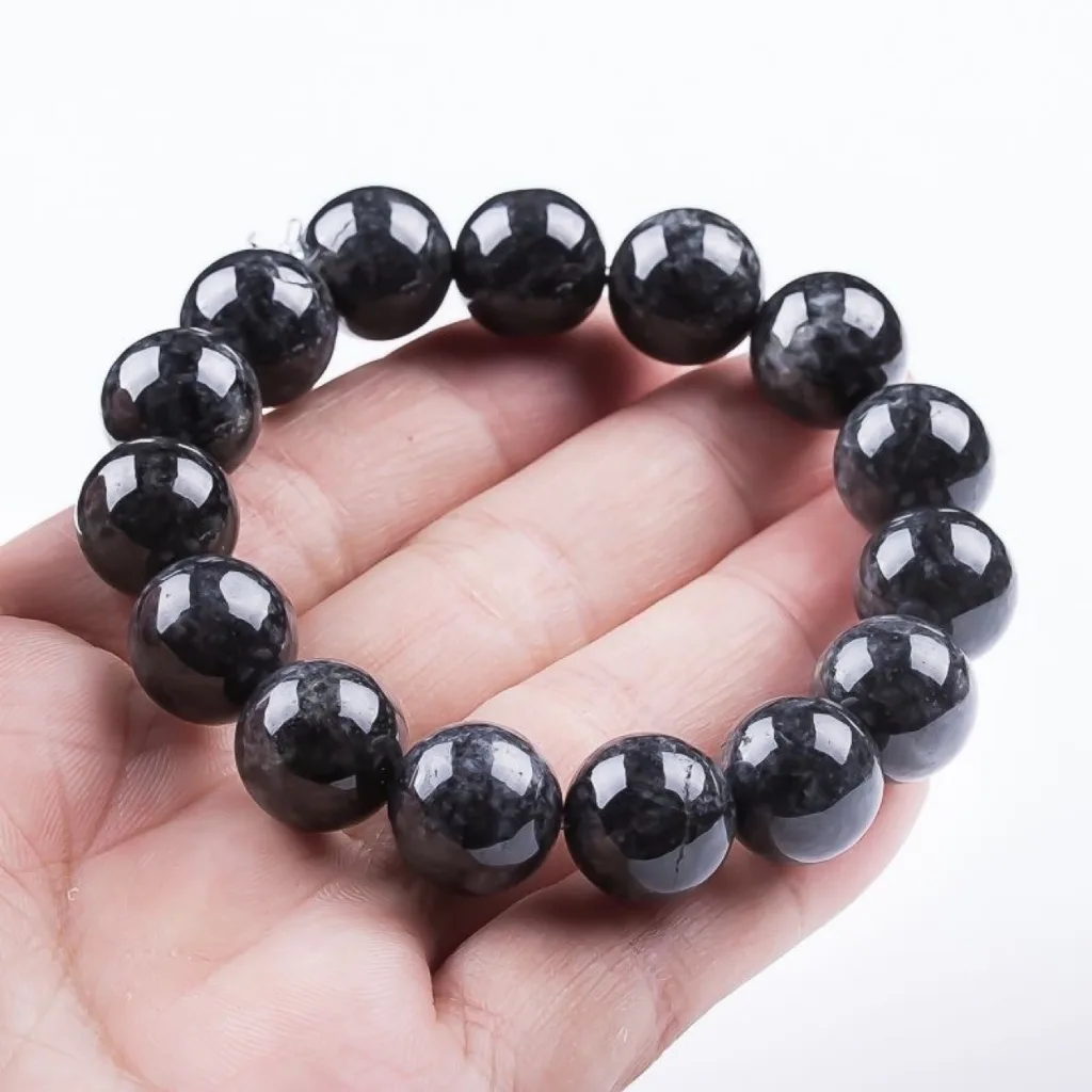 Grade A Wuji Black Natural Jadeite Bead Bracelet · No. B088BF