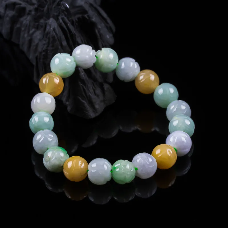 Grade A Natural Jadeite Lotus Bead Bracelet Multicolor · No. EA62