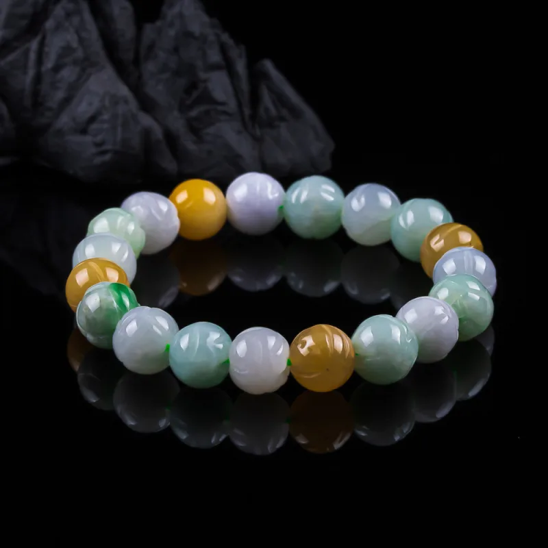 Grade A Natural Jadeite Lotus Bead Bracelet Multicolor · No. EA62
