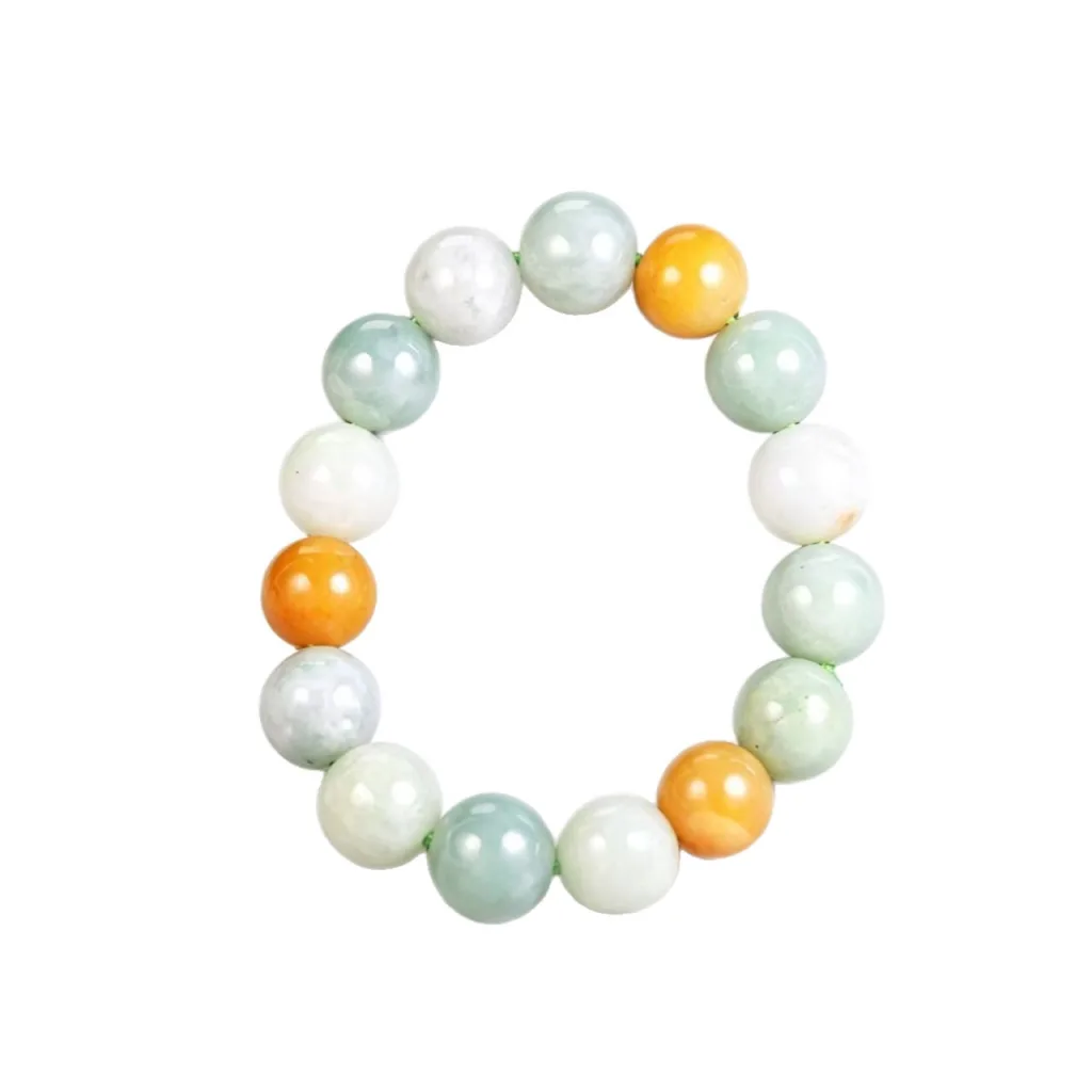 Grade A Natural Jadeite Three Color Bead Bracelet 13 mm · No. 3D7E