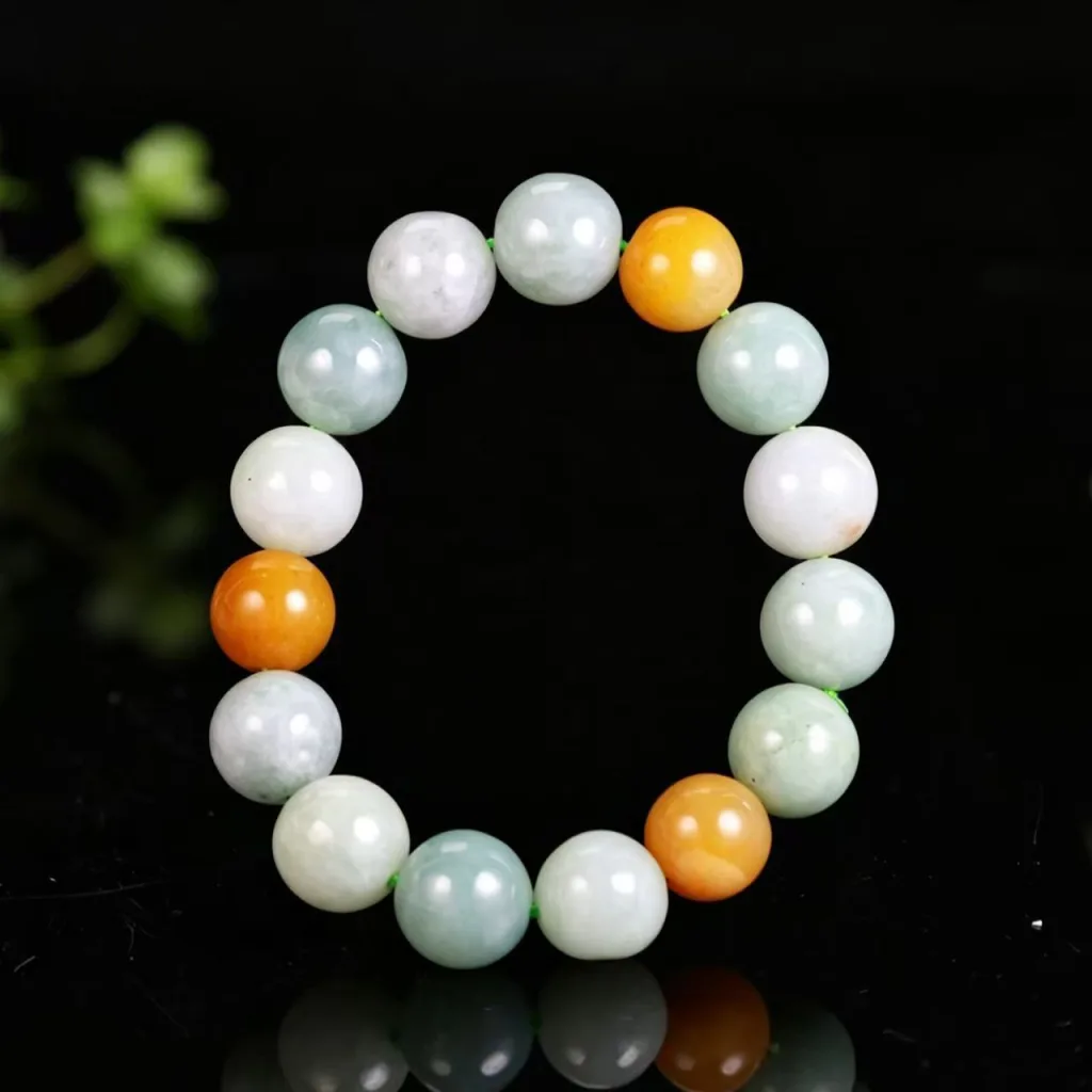 Grade A Natural Jadeite Three Color Bead Bracelet 13 mm · No. 3D7E