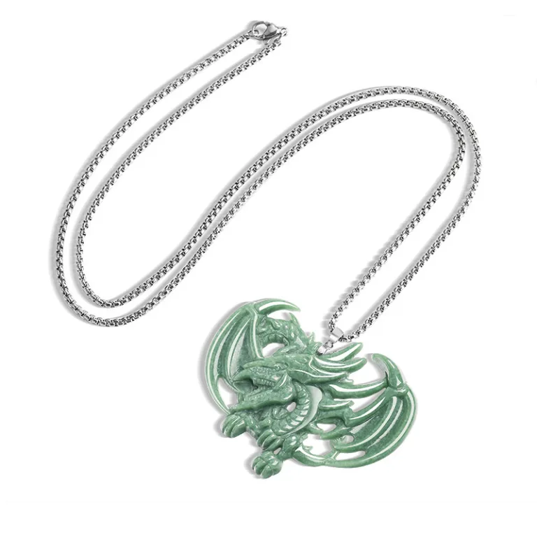 Grade A Pea Green Slifer the Sky Dragon Natural Jadeite Pendant with Steel Chain · No. 53ED