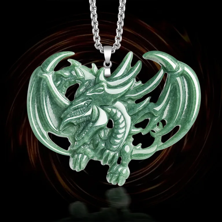 Grade A Pea Green Slifer the Sky Dragon Natural Jadeite Pendant with Steel Chain · No. 53ED