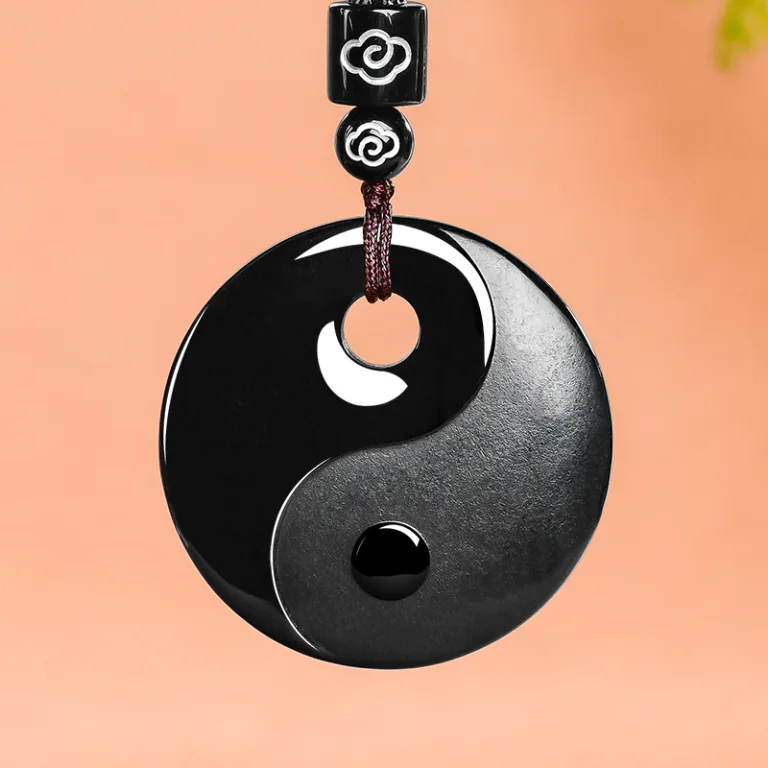 Grade A Black Yin Yang Natural Jadeite Pendant on Braided Cord · No. 58D2