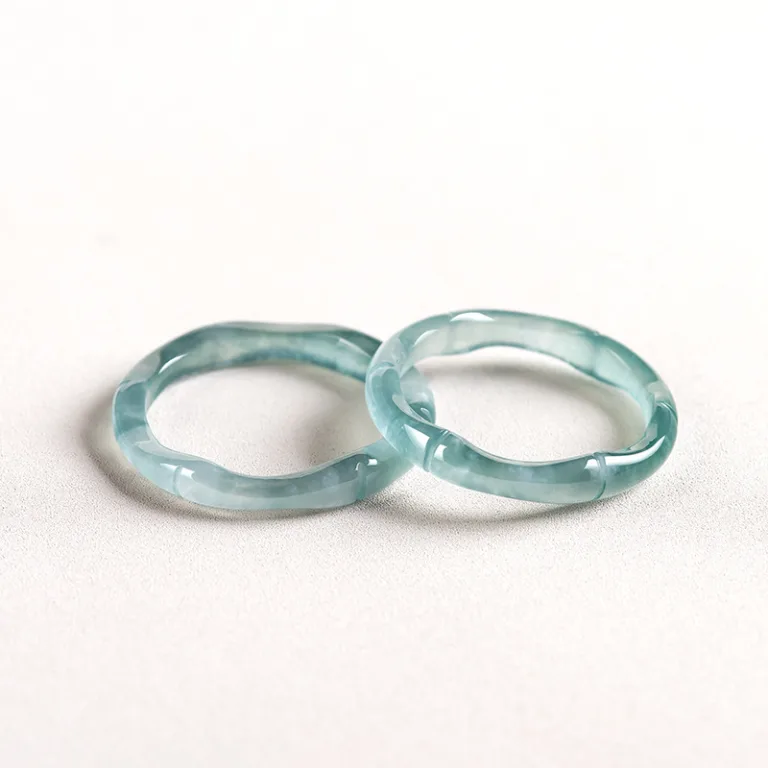 Grade A Blue Water Bamboo Natural Jadeite Band Ring · No. 6301