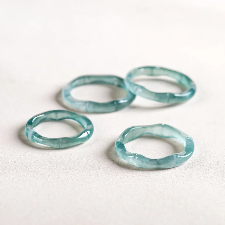 Grade A Blue Water Bamboo Natural Jadeite Band Ring · No. 6301
