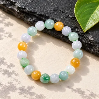 Grade A Natural Jadeite Lotus Bead Bracelet Multicolor · No. EA62