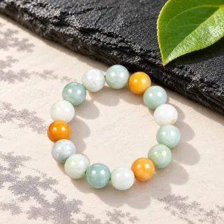 Grade A Natural Jadeite Three Color Bead Bracelet 13 mm · No. 3D7E