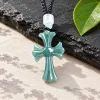 Grade A Blue Water Cross Natural Jadeite Pendant on Braided Cord · No. E289