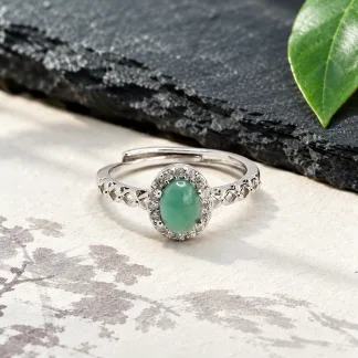 Grade A Blue Water Love Knot Natural Jadeite Cabochon Ring S925 Silver · No. 5942