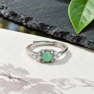 Grade A Blue Water Winged Light Natural Jadeite Cabochon Ring S925 Silver · No. 1534