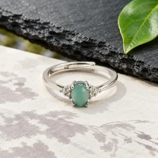 Grade A Blue Water Star Prong Natural Jadeite Cabochon Ring S925 Silver · No. 4E4C