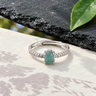 Grade A Blue Water Milky Way Natural Jadeite Cabochon Ring S925 Silver · No. F732