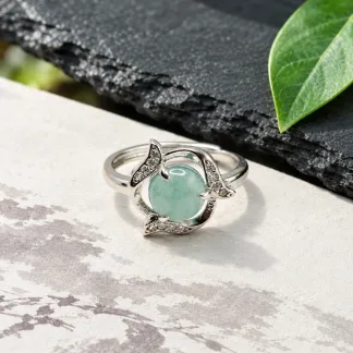 Grade A Blue Water Eternal Vine Natural Jadeite Cabochon Ring S925 Silver · No. 0148
