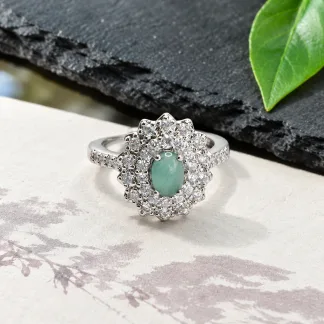 Grade A Blue Water Woven Light Natural Jadeite Cabochon Ring S925 Silver · No. D96B