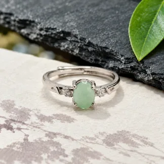 Grade A Blue Water Interlaced Light Natural Jadeite Cabochon Ring S925 Silver · No. 9E99