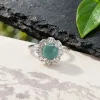 Grade A Blue Water Petal Pavé Natural Jadeite Cabochon Ring S925 Silver · No. FD8E