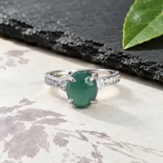 Grade A Blue Water Starlit Halo Natural Jadeite Cabochon Ring S925 Silver · No. FD30