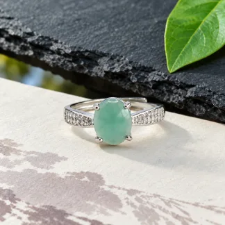 Grade A Blue Water Dewlit Star Natural Jadeite Cabochon Ring S925 Silver · No. 4415