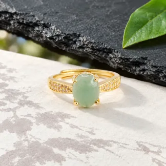 Grade A Gold Tone Blue Water Dewlit Star Natural Jadeite Cabochon Ring S925 Silver · No. BE94
