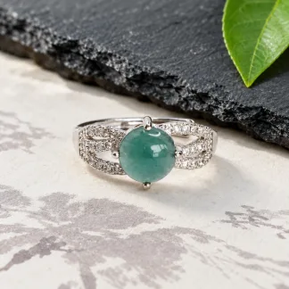 Grade A Blue Water Star Wave Natural Jadeite Cabochon Ring S925 Silver · No. 91D3