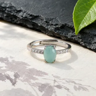 Grade A Blue Water Starside Dew Natural Jadeite Cabochon Ring S925 Silver · No. 7957