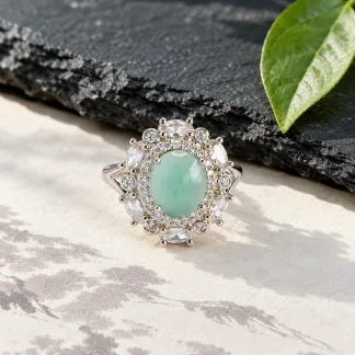 Grade A Blue Water Star Cluster Natural Jadeite Cabochon Ring S925 Silver · No. 28B7