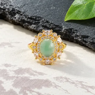 Grade A Gold Tone Blue Water Star Cluster Natural Jadeite Cabochon Ring S925 Silver · No. CAB8