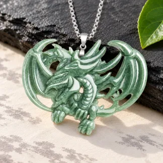 Grade A Pea Green Slifer the Sky Dragon Natural Jadeite Pendant with Steel Chain · No. 53ED