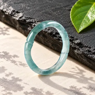 Grade A Blue Water Bamboo Natural Jadeite Band Ring · No. 6301